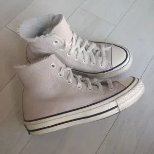 CONVERSE Leather Sherpa Lined Chuck Taylor All Star High Tops Shoes